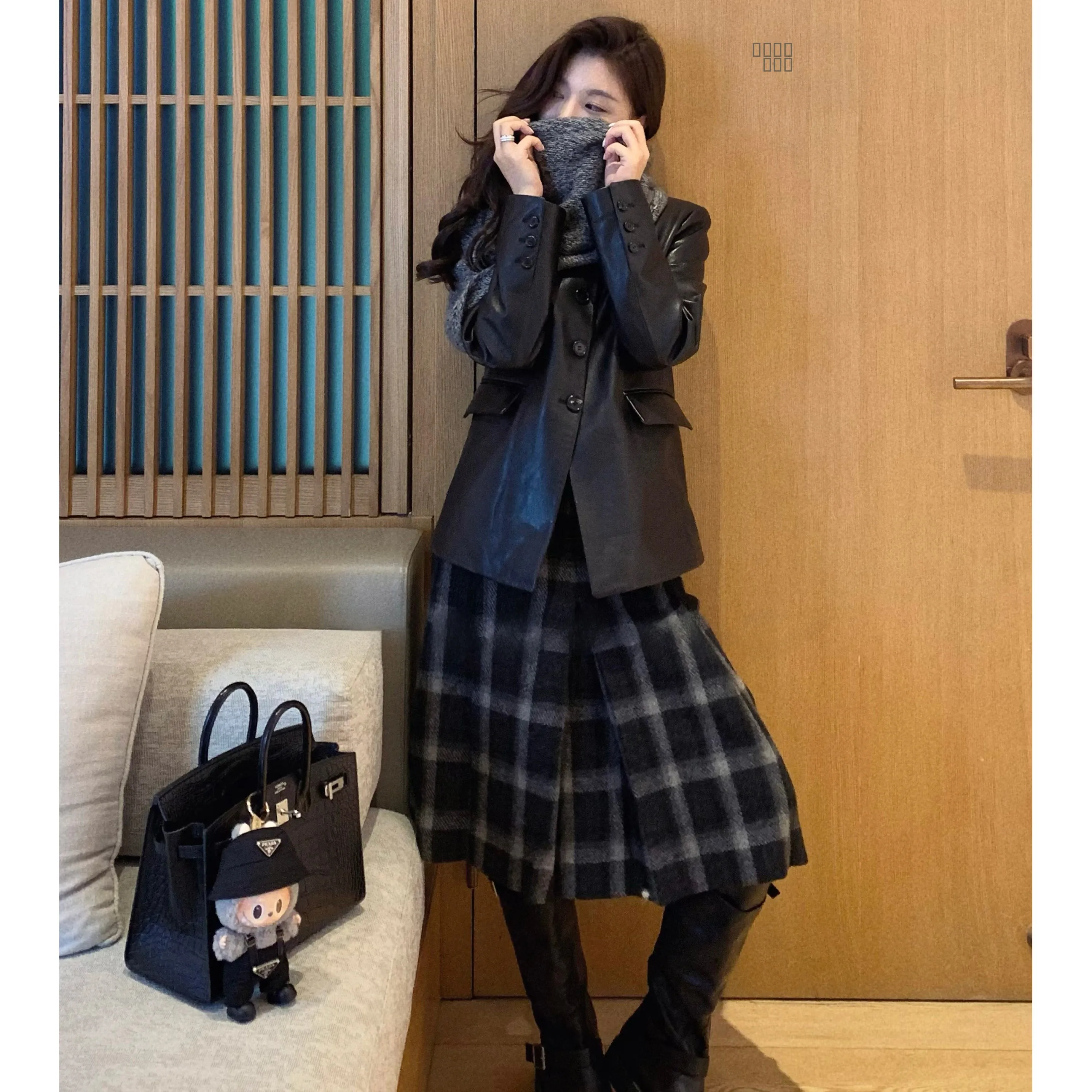 

Плиссированная юбка в клетку в стиле ретро для женщин ZONE, бренд Date Night, длина, винтажная шерстяная юбка из полиэстера