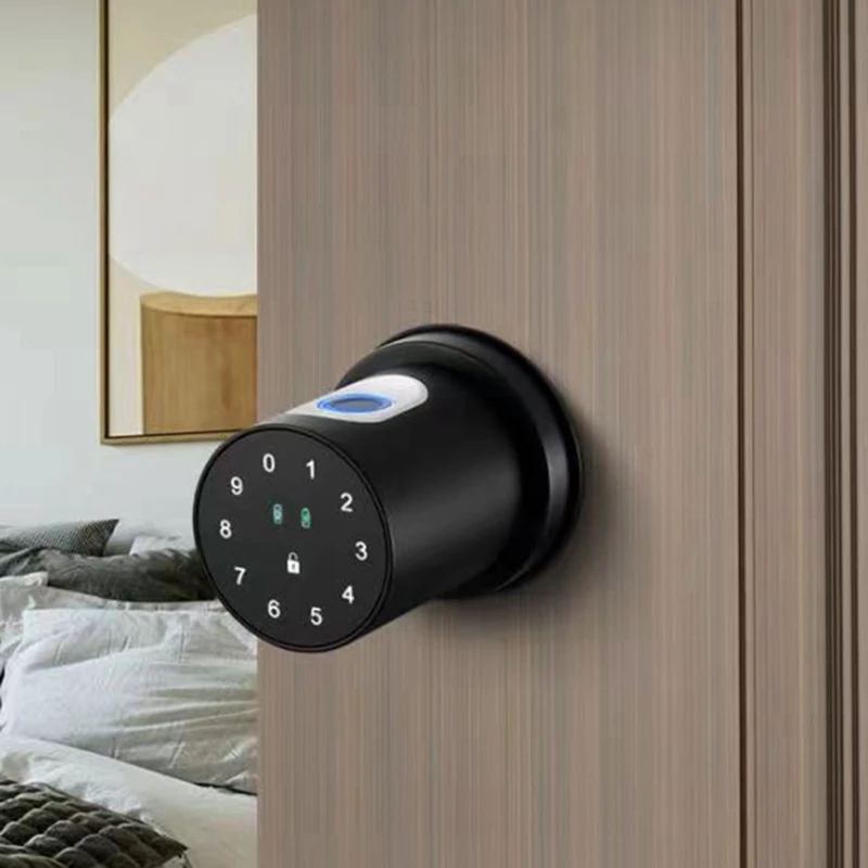 Smart Door Lock With Fingerprint NFC App Code Backup Keys Stylish Bluetooth Door Knob (Black Fingerprint+Bluetooth)