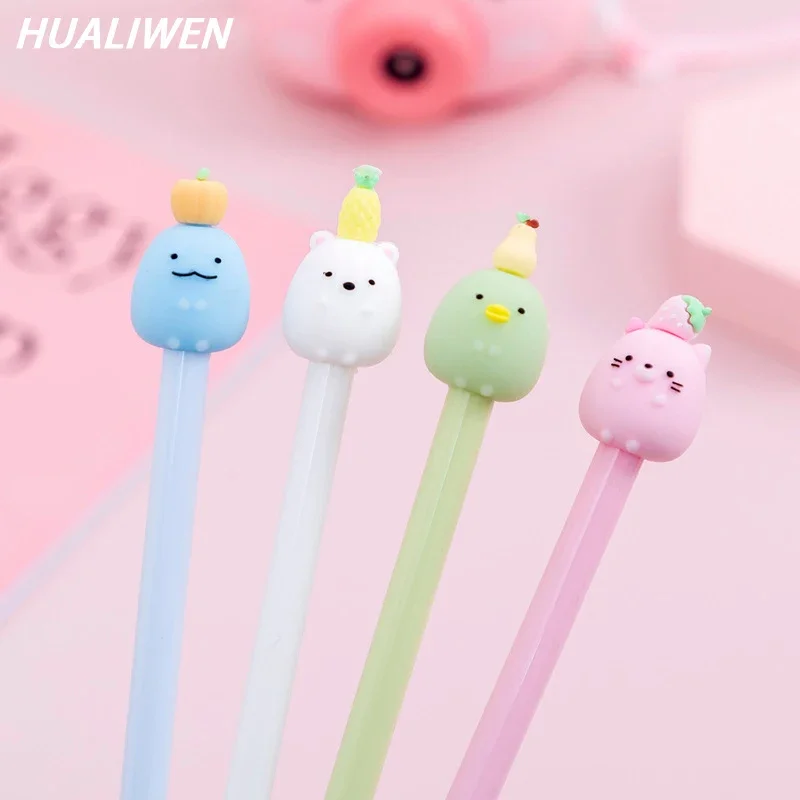 3pcs/lot silicone cute cartoon gel pen 0.5mm black ink office appliance Kawaii examination brush school stationery gift