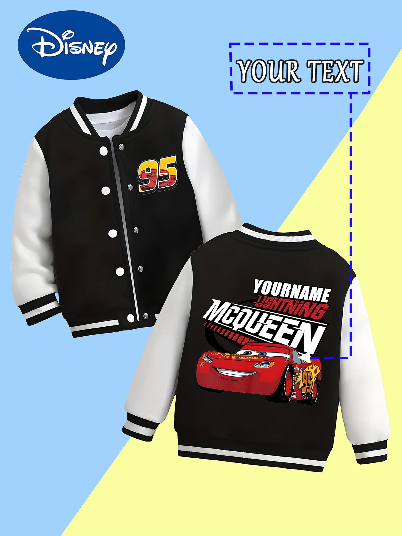 

MINISO This Disney Dumbo boy's baseball jacket features an adorable Dumbo pattern and a fresh, adorable blue and yellow color sc