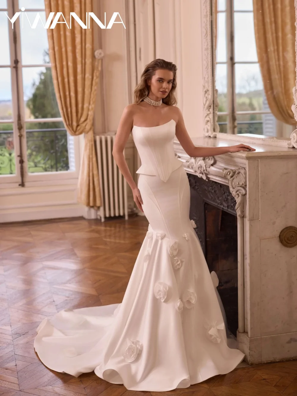 Glamorous Satin Corset Wedding Dress Handmade 3D Floral Bridal Gown New Customized Graceful Mermaid Long Dresses For Bride