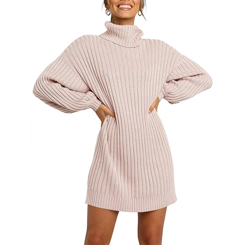warm Turtleneck Sweater Dress Fall Winter Long Highneck Straight 2023 Women Oversize Sweater Dresses THICK Basic Knit Dresses