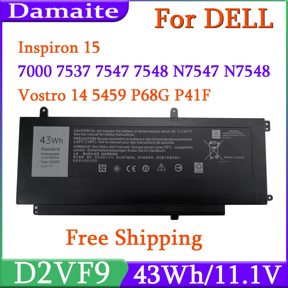 

D2VF9 43Wh Battery For Dell Inspiron 15 7547 7548 7548-7286SLV Vostro 5459 Sereis P41F 0YGR2V P68G 4P8PH PXR51 Li-ion Battery 11