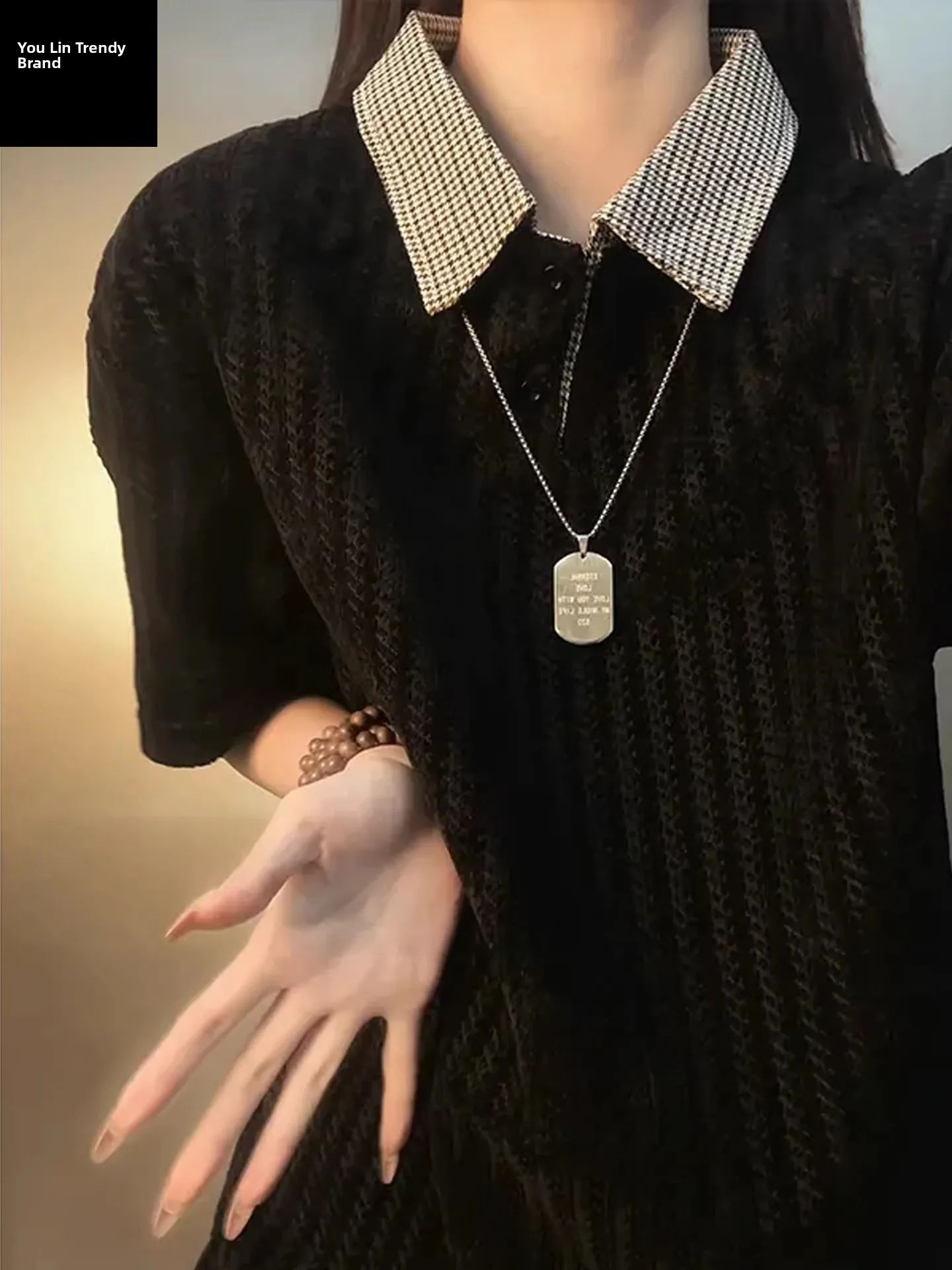 

Loose Fit ort Sve Bla Fibone Pattern irt Men's Summer American Sle Plaid Collar T-irt Heavyweight Retro Top