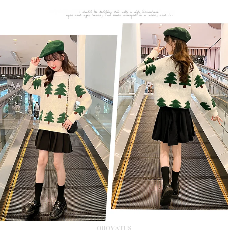 Strickpullover für Teenager mit Baum-Motiv für Mädchen, Neujahrs-Strickkleidung, hochwertige Weihnachts-Strickwaren für Kinder. – Detail 4