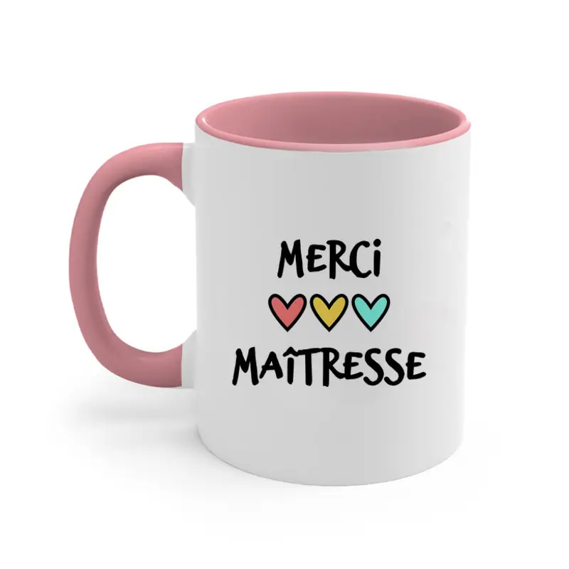 Mug en céramique rose à rebord de 11 oz avec impression Super Maitresse dessinée à la main – Cadeau de fin de semestre pour professeur de maternelle