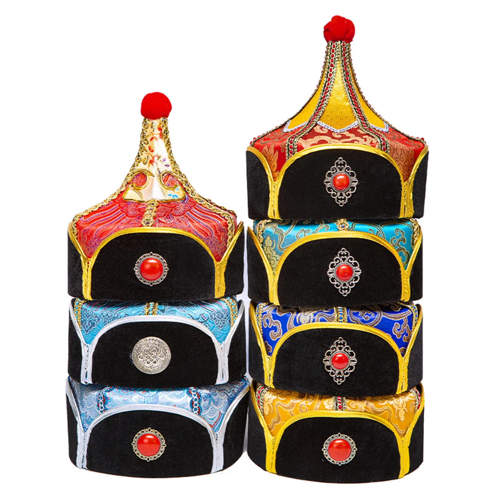 Men Mongolian Style Hat with Delicate Patterns Prince General Hat Adorned for Costumes Accessories Stage Performances