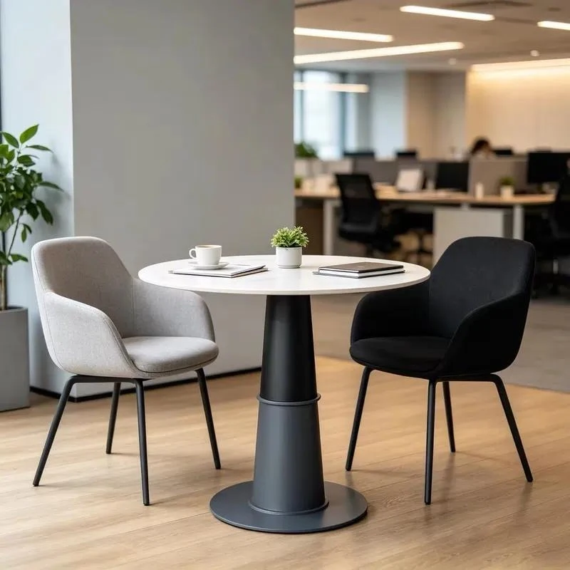 Modern round negotiation table sintered stone top double cone metal base