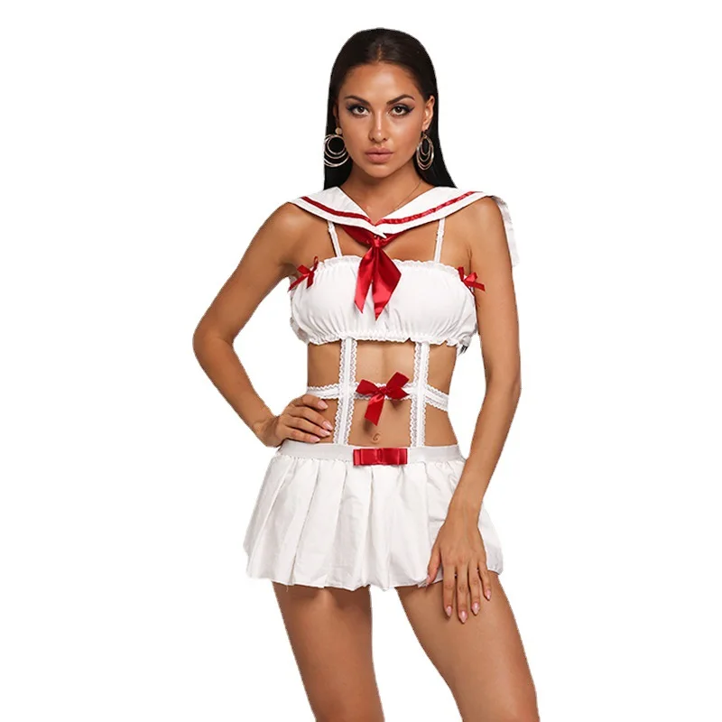 

Stylish Women's Sexy Cosplay School Girl Unifrom Erotic Hollow Out Roleplay Student Lingerie Dress Maid Costumes Party Outfit