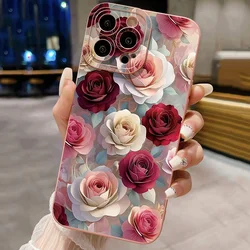 Luxury Rose Floral Pattern Shockproof Phone Case For iPhone 13 11 12 14 15 16 17 Air Pro Max XR X XS 7 8Plus SE Matte Soft Cover