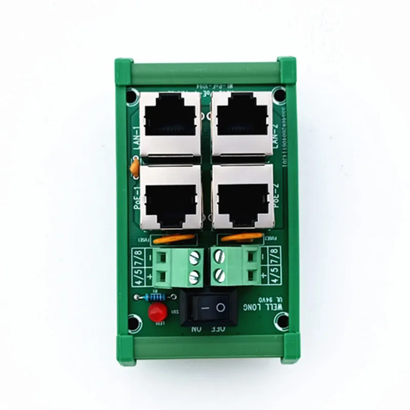 DIN Rail Mount 2 Ports Passive RJ45 PoE Power Injection Board, Power Over Ethernet Injector Module.