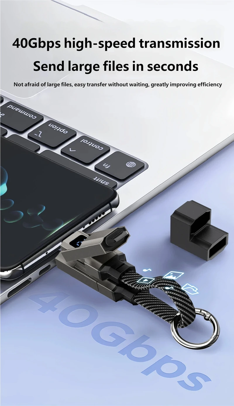 Mini Tragbares Schlüsselanhänger-Datenkabel 4-in-1 Multi-USB-Ladekabel aus Zinklegierung mit Geflechtung und Leistungsanzeige – Detail 8