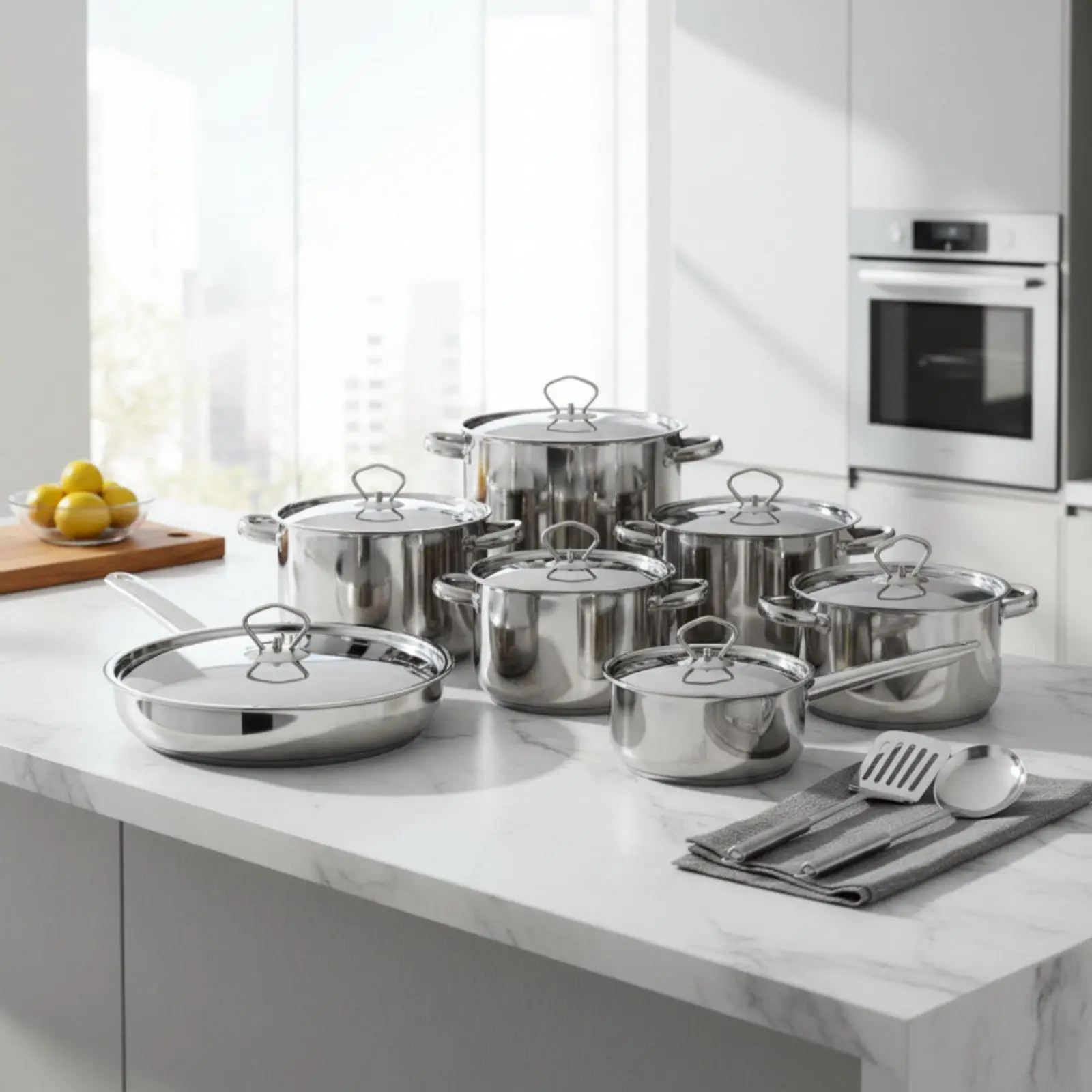 15 Pieces Stainless Steel Cookware Set Composite Bottom Stainless Steel Pot and Pan Set
