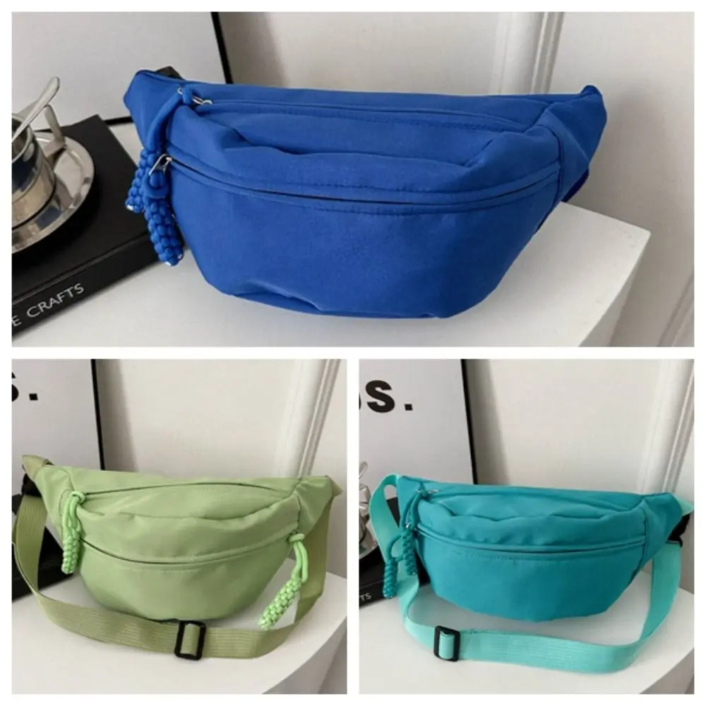 Fashion Zipper Canvas Chest Bag Large Capacity Korean Style Nylon Crossbody Bag Handbag Half Moon Belt Bag Waist Bag Sports