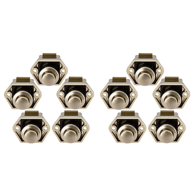 10Pack Push Button Latch Lock 15-27Mm Catch Door Knobs Nickel For Cabinet Cupboard Door Knob Boat Horsebox Camper Van