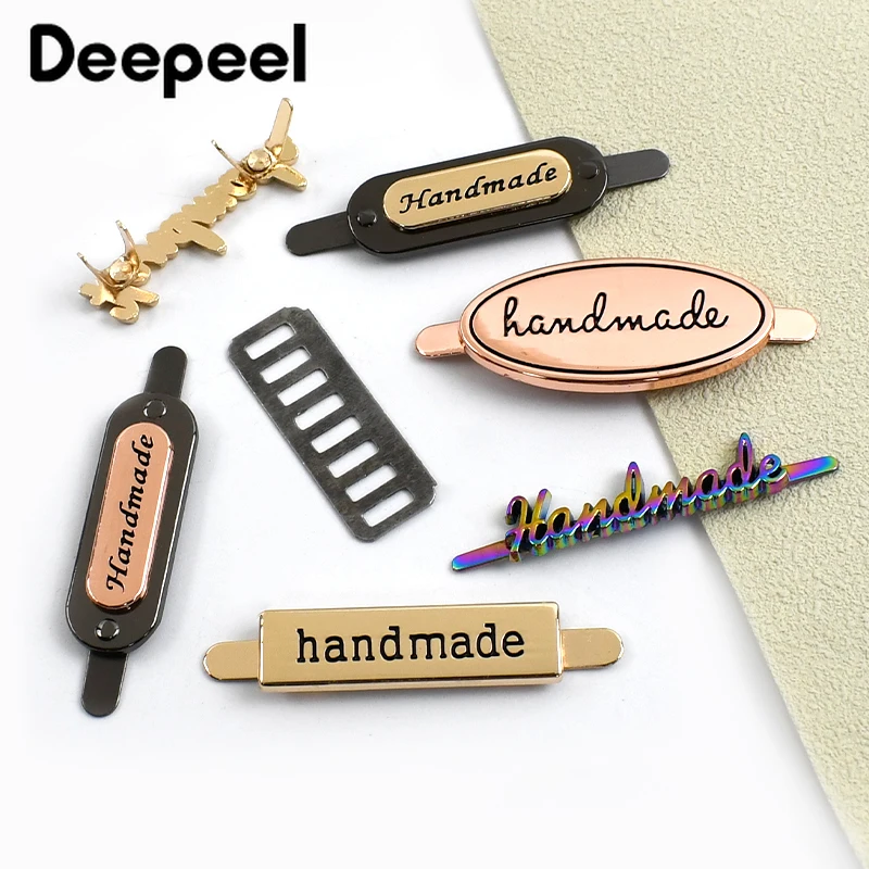 10Pcs Deepeel Handmade Metal Label Clasps Bag Handcraft Tags for Purse Decorative Buckles DIY Leather Craft Sewing Accessories