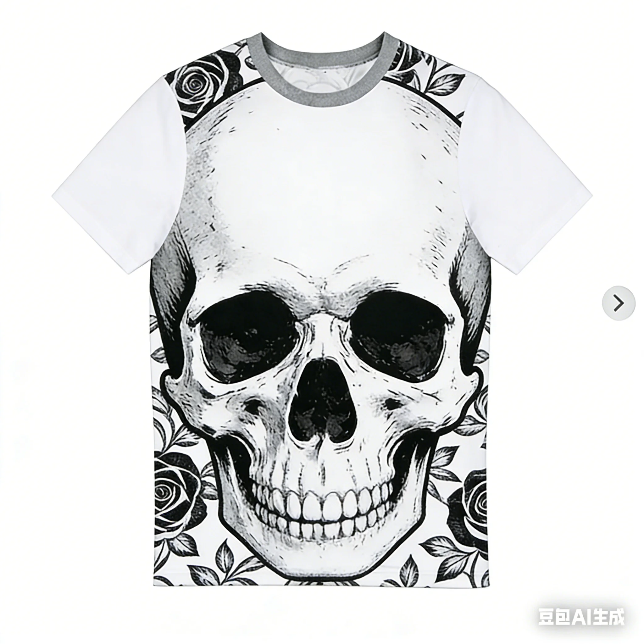 

Collision of Death and Flowers! Men's and Women's Large Skull 3D Full-Print Motorcycle Riding Personalized Short Sleeve Shirt