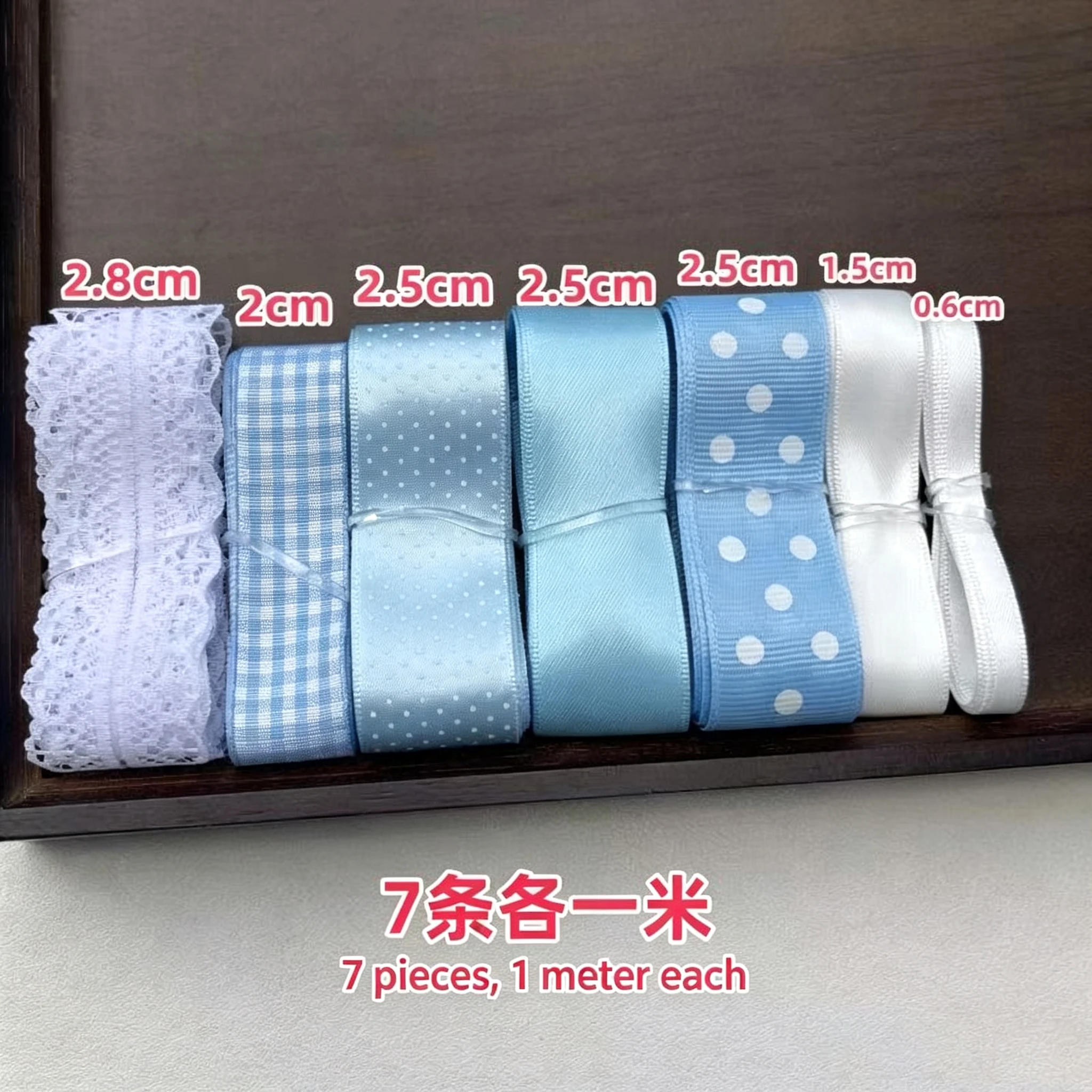 7-teiliges Set mit gepunkteten Schleifenbändern zum Aufhängen an Taschen, DIY-Bastelmaterial-Set für Anfänger, inklusive Klebestäbchen und Abdeckung, niedliches Geschenk – Detail 2