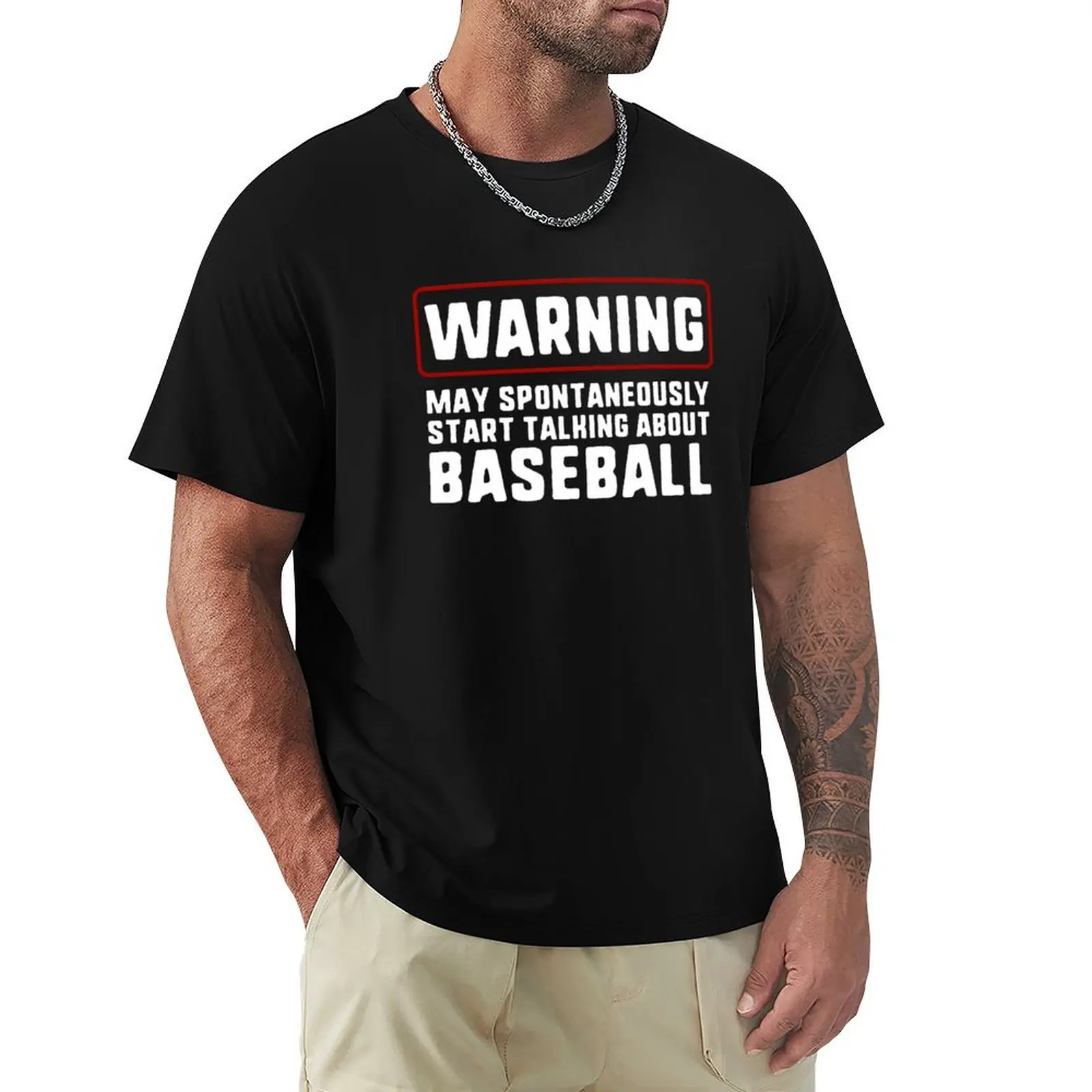 Warning - Spontaneous Baseball Talk - Cool Baseball Shirt T-Shirt Basic Solid Color Short Sleeve T-Shirt