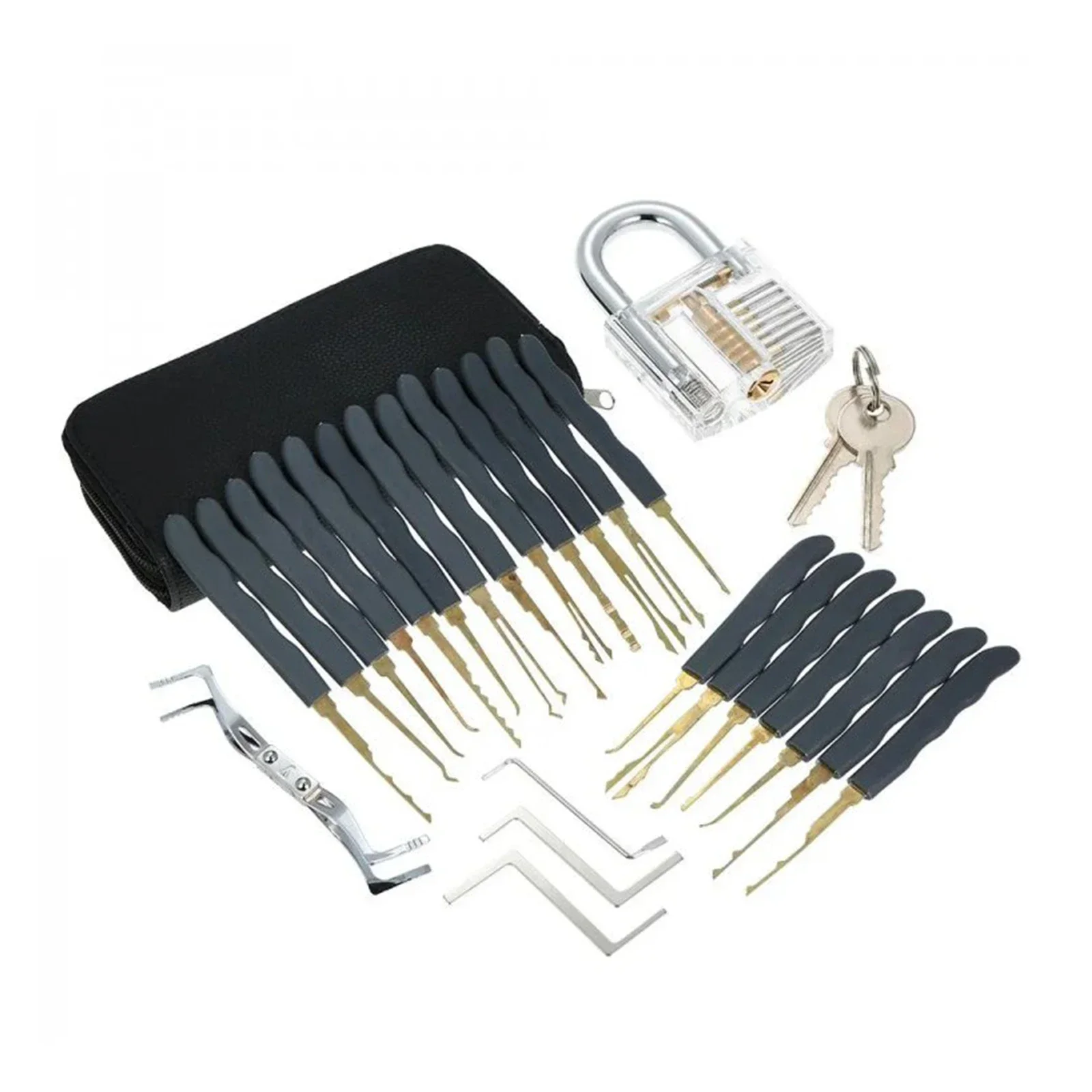24pcs Grey/blue Handle Locksmith Tool Kit with Transparent Lock Sets for Beginner Practice Locksmith Training Remove Pick Tool