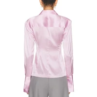 Combhasaki femmes élégant Vintage Satin soie chemises revers col boutonné coupe ajustée Blouses Y2k longue Seeve soyeux hauts courts 6