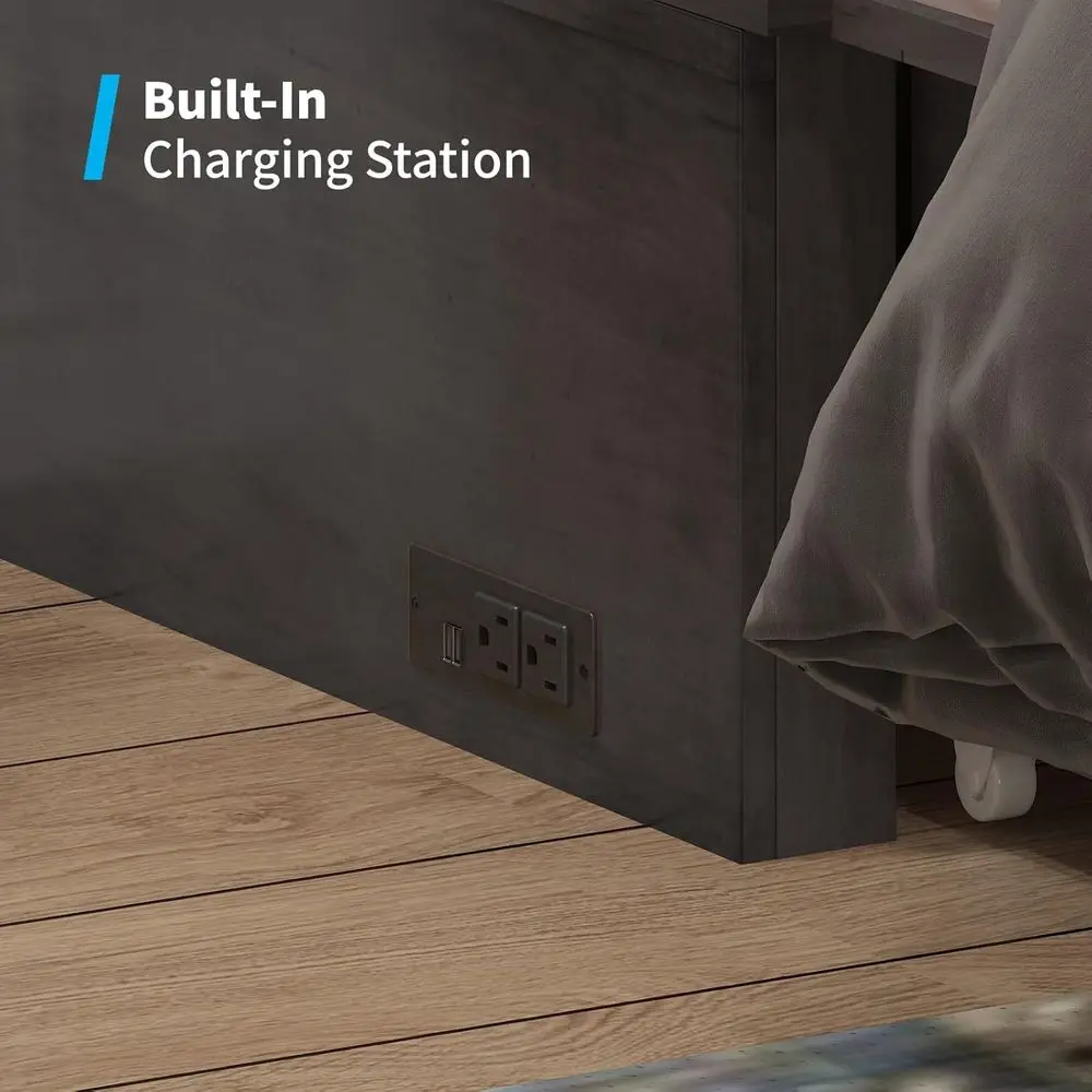 Murphy Cabinet Bed Queen Size k Grey | with Tri-olding Mattr, 2 Storage Ders & USB Charging Station, Wooden Wall Chest Bed - view 3