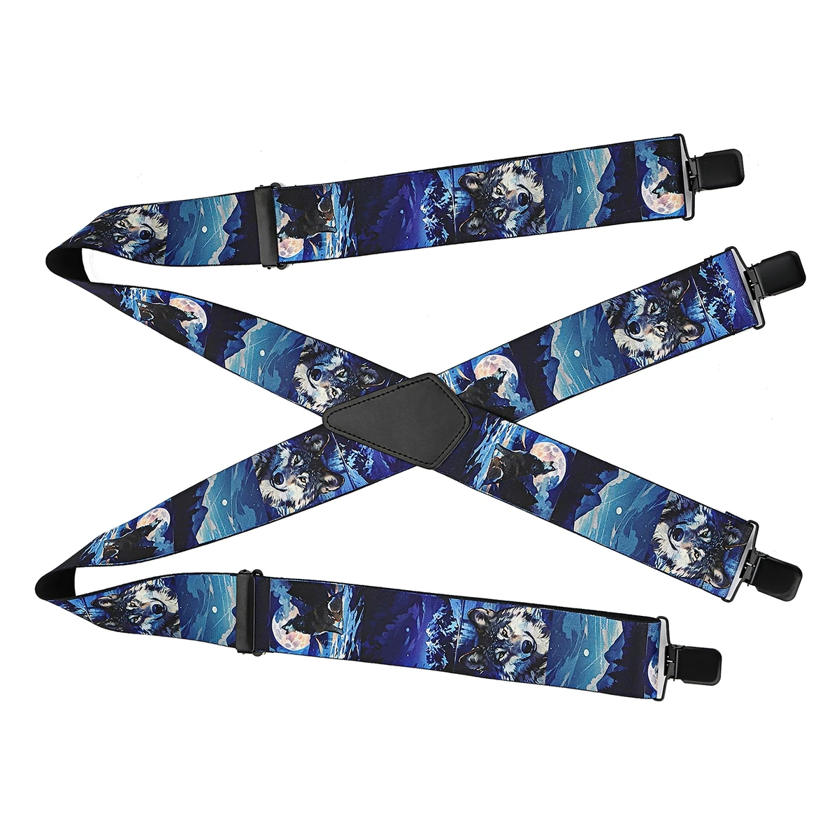 Men's X-Shaped Wolf Pattern High Elastic Adjustable Suspenders