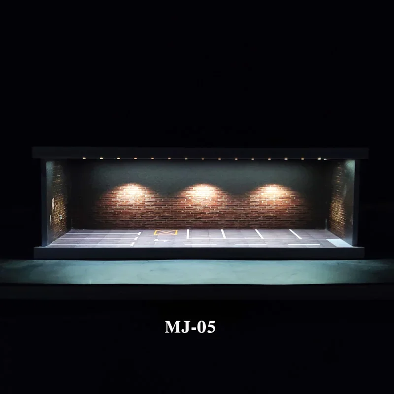 1/64 Scale Diorama Car Garage Model LED Lighting Car Parking Display Cabinet Scene Model Toy Collection Gifts