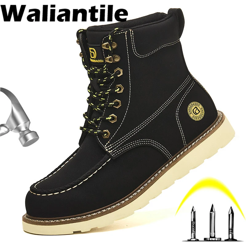 

Waliantile Waterproof Safety Boots For Men Outdoor Industry Ankle Work Shoes Puncture Proof Steel Toe Indestructible Boots Male