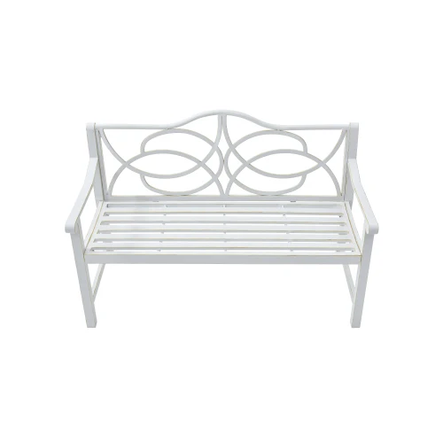 Outdoor Garden Patio Bench,Iron Metal Steel Frame Park Bench with Backrest and Armrest, Accommodates 2-3 People