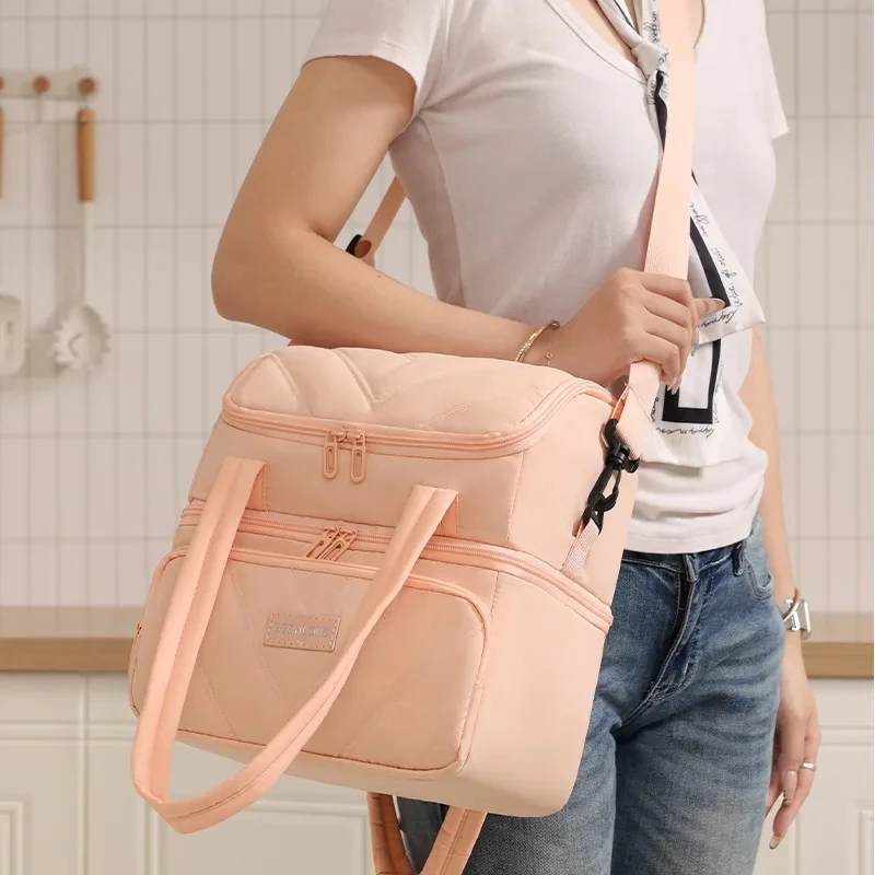 حقيبة الغداء للنساء ذات الطابقين معزولة صندوق الغداء مبطن البخاخ حمل مانعة للتسرب قابلة لإعادة الاستخدام مبرد كبير لمدرسة العمل #3