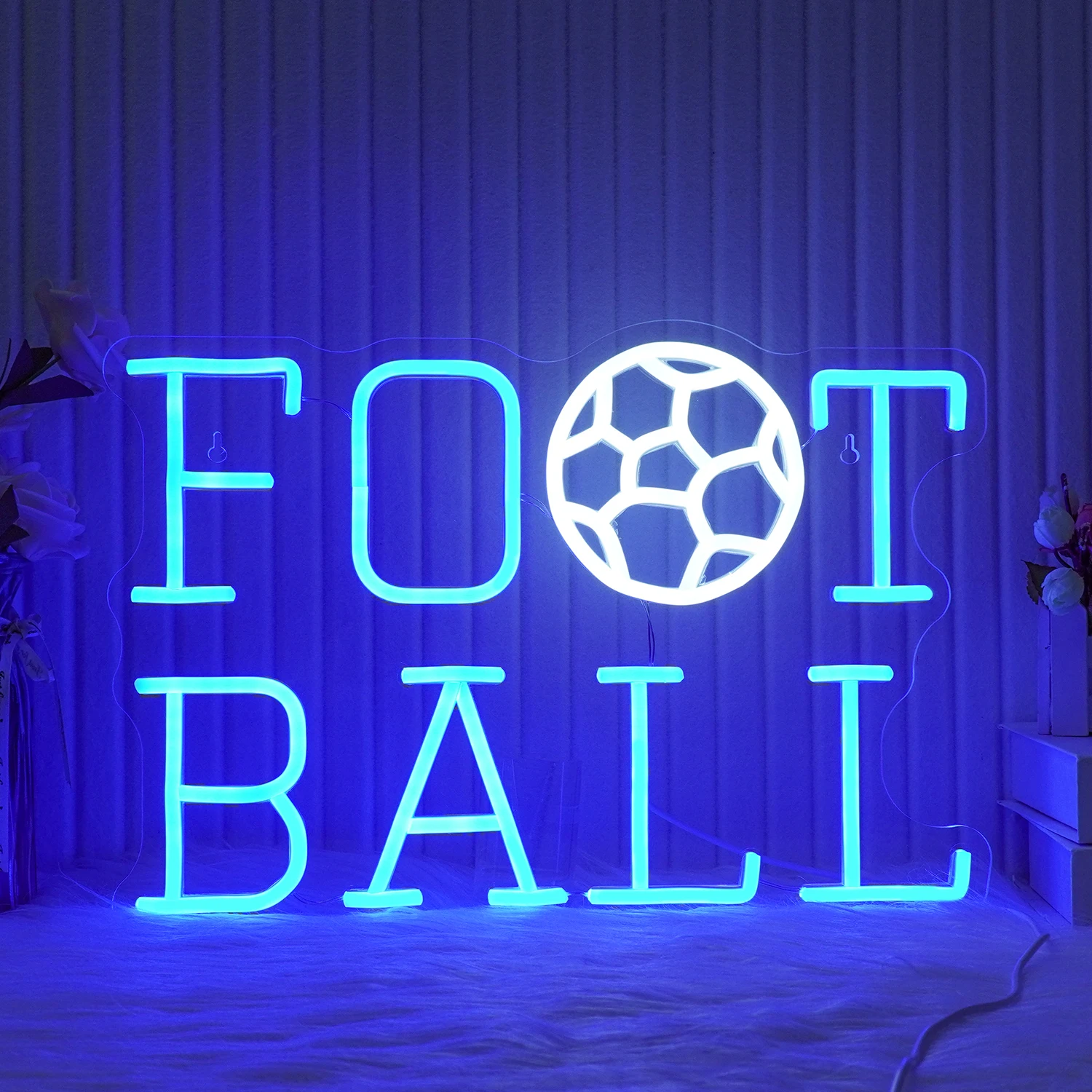 Football Neon Signs Blue White Football Neon Sign Wall Decor Dimmable Neon for Boys Teens Man Cave Bedroom Sports Neon 