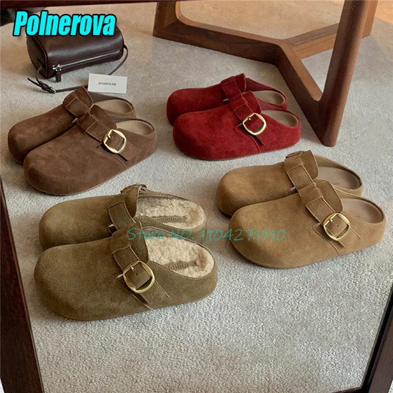 Women's Thick Bottom Half Slippers Belt Buckle Platform Round Toe 5CM High Heel Mules Outdoor Comfortable Casual Flat Shoes