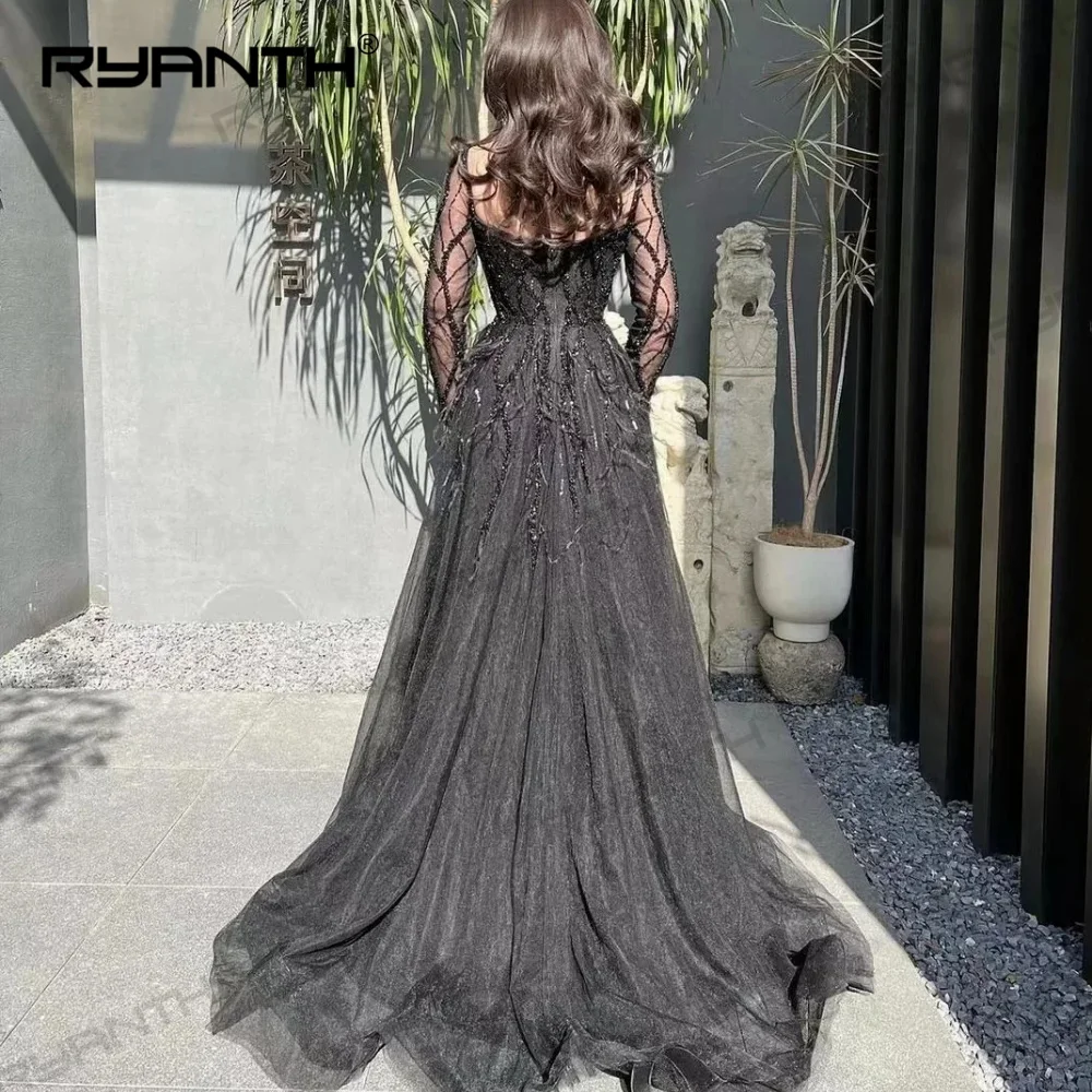 Ryanth Elegant Sweetheart A-line Evening Dresses Tassel Lace Layered /Tulle Floor length Prom Exquisite vestidos de noche فساتين