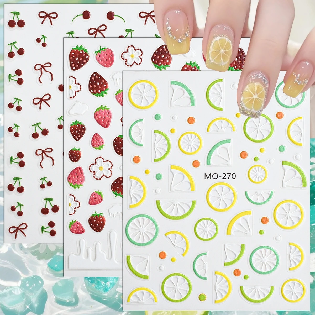 Nail Art Strawberry - Набор из 3-12 листов 5D наклеек