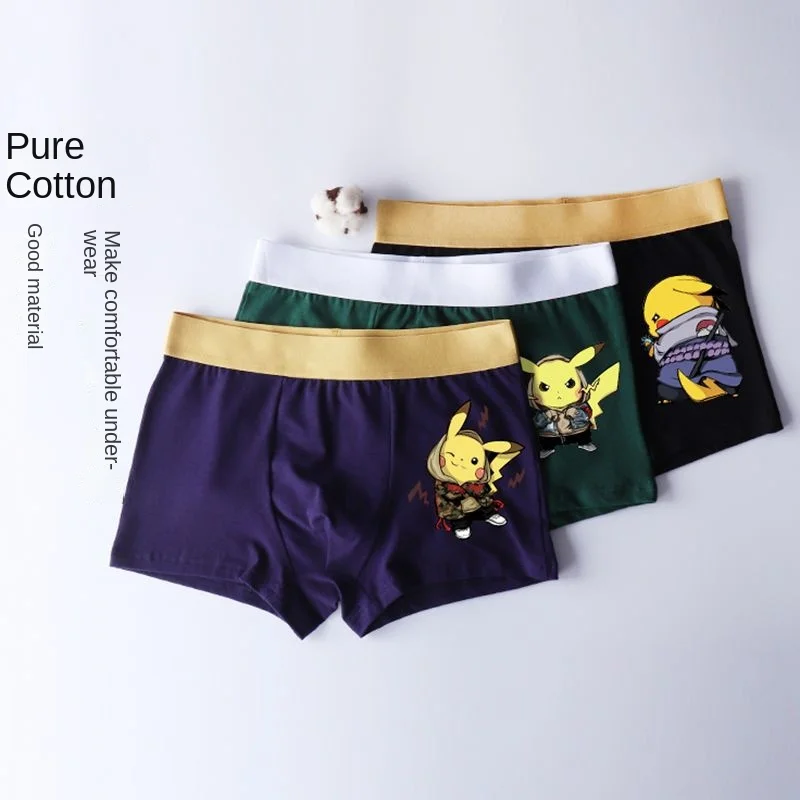 Pikachu Men's Underpants Cotton Cartoon Cute Boxer Underpants Young Adult Boys Personality Student Trend Boxer Shorts