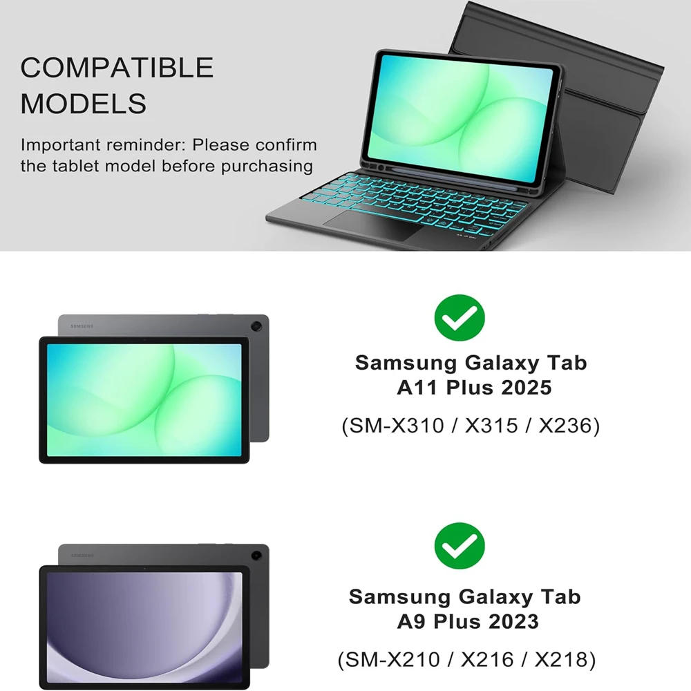 Keyboard Case for Samsung Galaxy Tab A9 Plus 11 Inch, For Samsung Galaxy Tab A11 Plus 11 Inch Tablet Case Bluetooth Keyboard