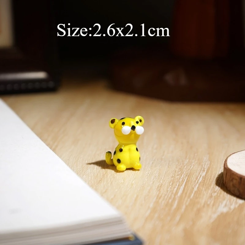 Cute Cartoon Leopard Handmade Glass Glazed Figurines Ornament Mini Animal Decor For Computer Desk & Workstation Home Decoration