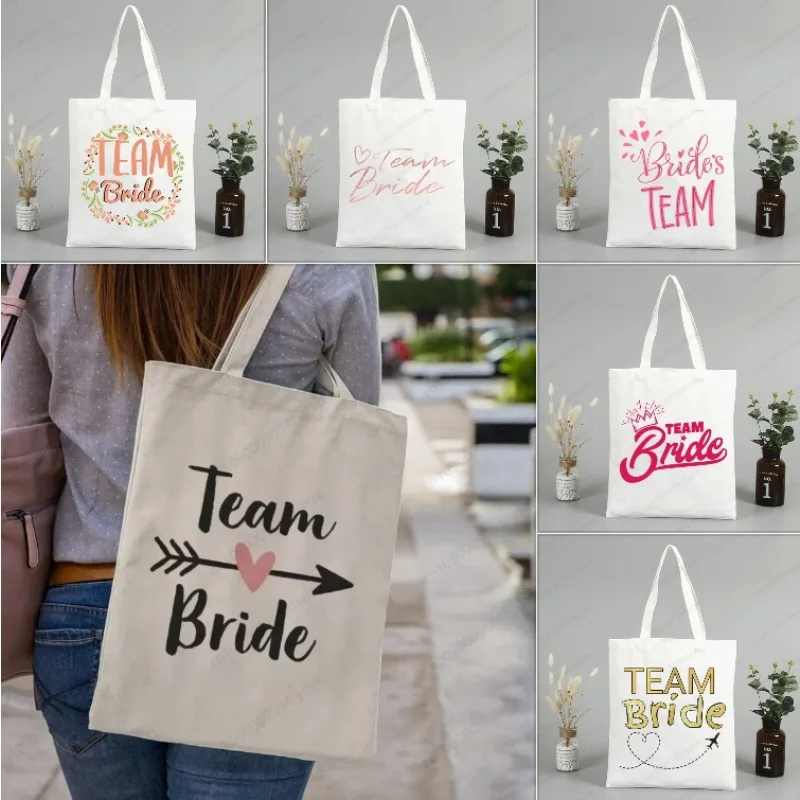 

Team Bride Evjf Hen Party Wedding Party Female Harajuku Woman Bag Casual Tote Bag Shopping Handbag Pattern Printed Canvas Bag