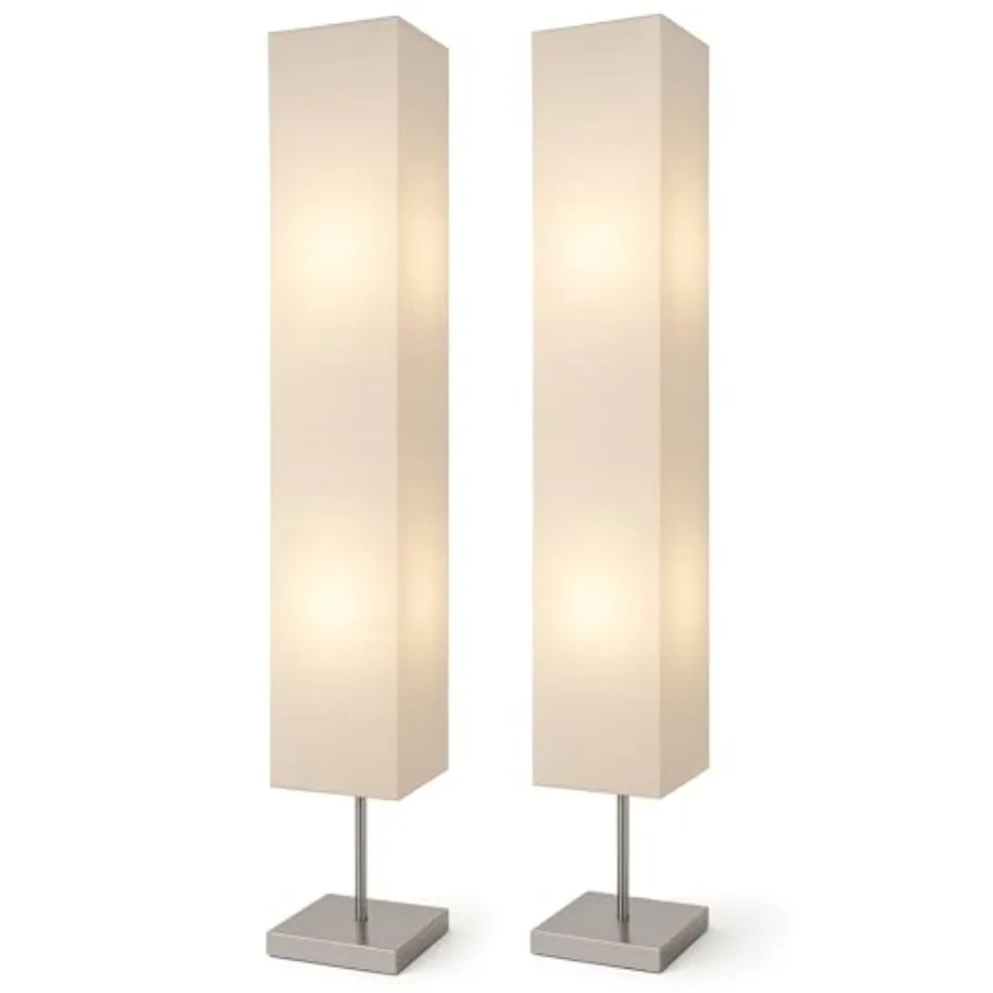 

Rice Paper Floor Lamp Set of 2 Modern Standing Lamps with Chrome Base and White Paper Shades Ambient Lighting for Living Room B