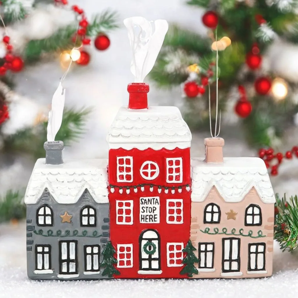 

Resin Christmas Snow House Incense Burner Village House Aromatherapy Ornament Christmas Cabin Incense Cone Burner Home Decors