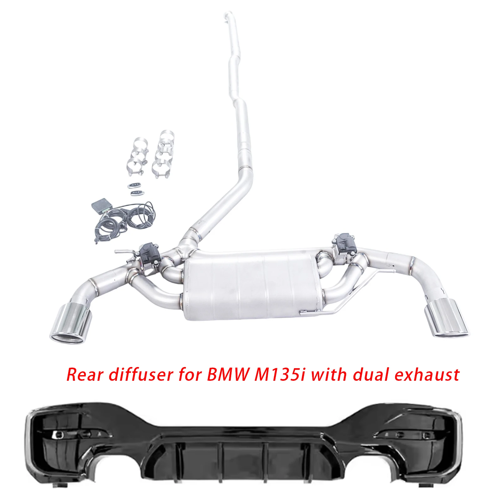 

For 2019 BMW 118i F40 B38 1.5T catback M Sport exhaust system, with valve muffler, compatible with BMW M135i rear diffuser