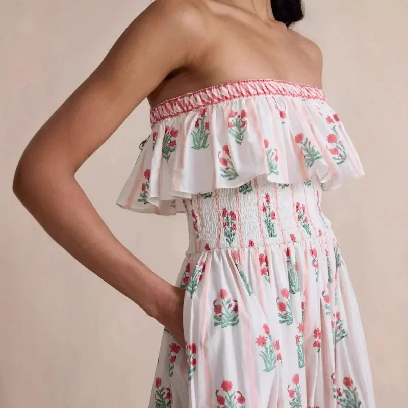 فستان صيفي كاجوال مطبوع عليه زهور بكتف واحد، ملابس حمل فضفاضة طويلة مع تصميم كبير بدون أكمام، فستان ضيق #3