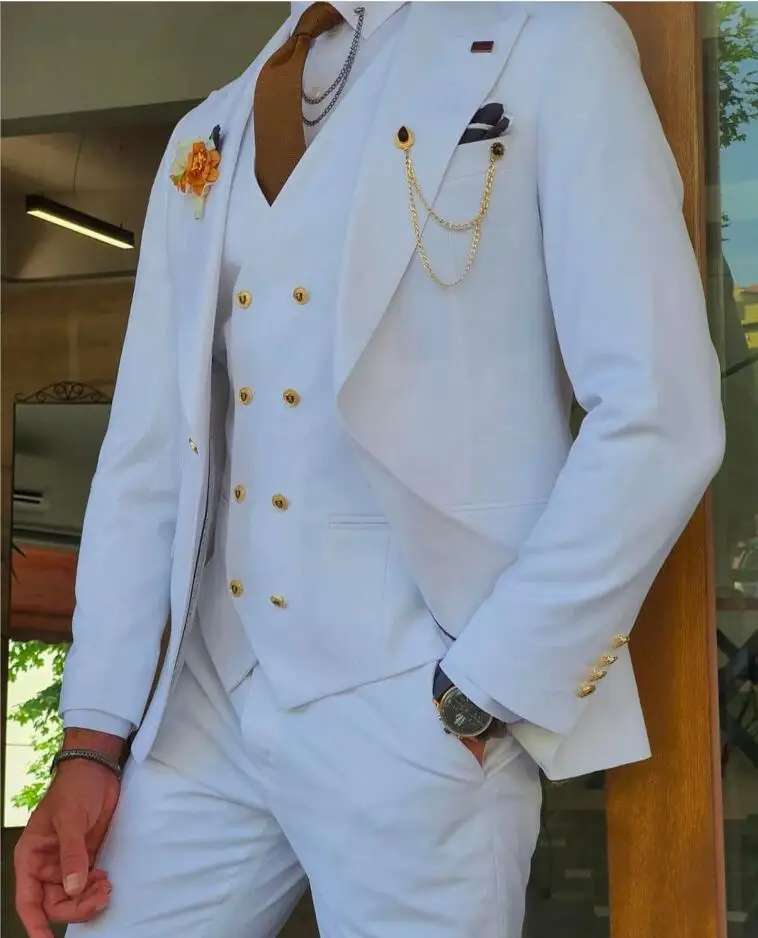 Weiße elegante Männer Anzug Hochzeit Smoking für Bräutigam Abend garderobe maßge schneiderte Kostüm Mariage Homme drei Stück (Mantel Hosen Weste)