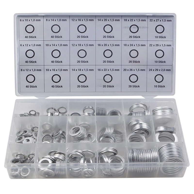 

450pcs Washer Automotive Oil Drain Plug Gaskets Aluminum Flat Washer Combination Kit M6 M8 M10 M12 M14 M16 M18 M20 M22 M24