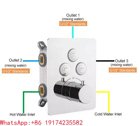 Smart Brass Concealed 3 Outlets 3 Way Chrome Push Button Thermostatic Shower Valve With Diverter
