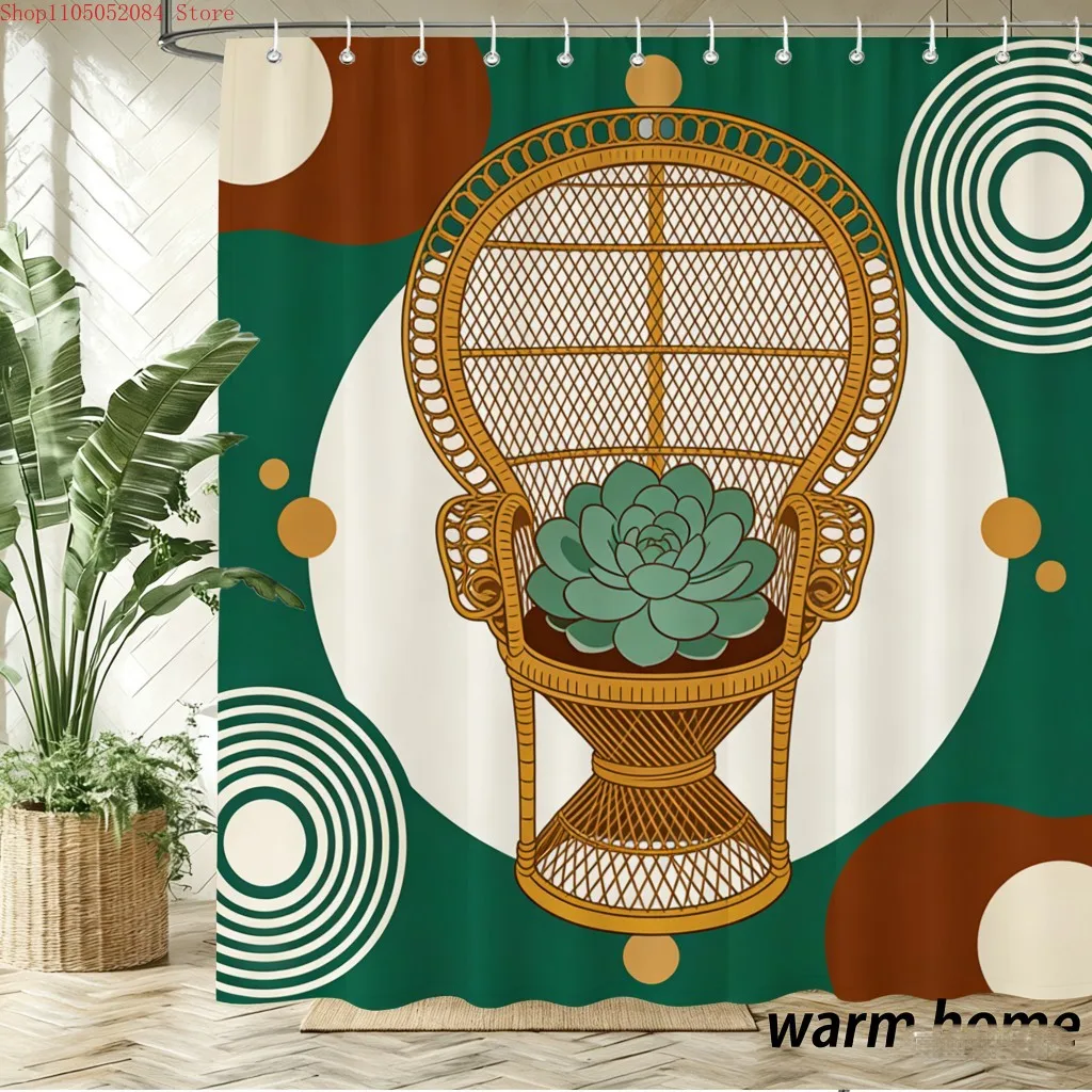 Colorful 2D Art Home Decor Shower Curtain - Pink Furniture & Plants Collage Waterproof Bathroom Curtain multiple sizes