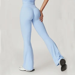 Pantalon évasé taille haute pour femme, legging de yoga, slim, solide, sexy, élastique, push-up