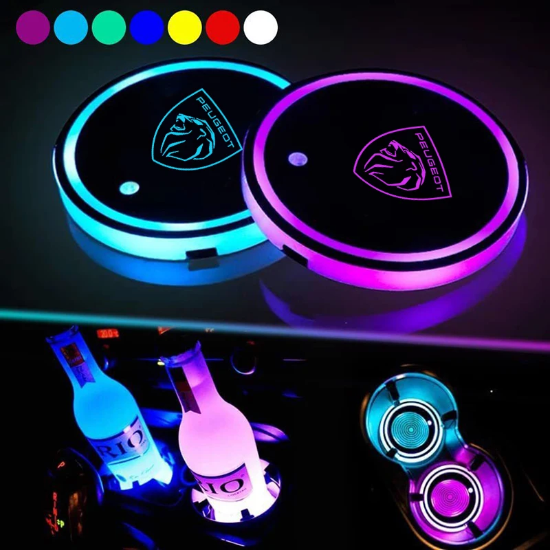 

Car Water Cup Coaster Holder Color Atmosphere lights For Peugeot 207 208 301 308 408 508 2008 3008 4008 GT RCZ