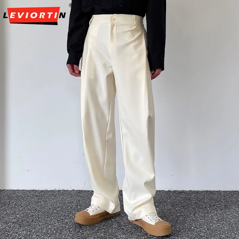 Pantalon Droit Plissé à Jambes Larges pour Homme, Vêtement Décontracté de Couleur Unie, Streetwear, à la Mode, 2023